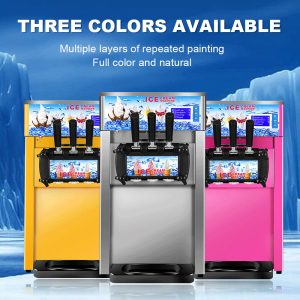 3 Flavor Commercial Automatic Frozen Yogurt Soft Ice Cream Cones Maker Machine