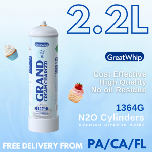 Whipped Cream Charger 2.2L X 1 Tank 1364g GreatWhip Cannister Ultra Pure Grand