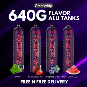 Whipped Cream Charger 640g Tank Aluminum Cannister GreatWhip Muti Flavors Pure
